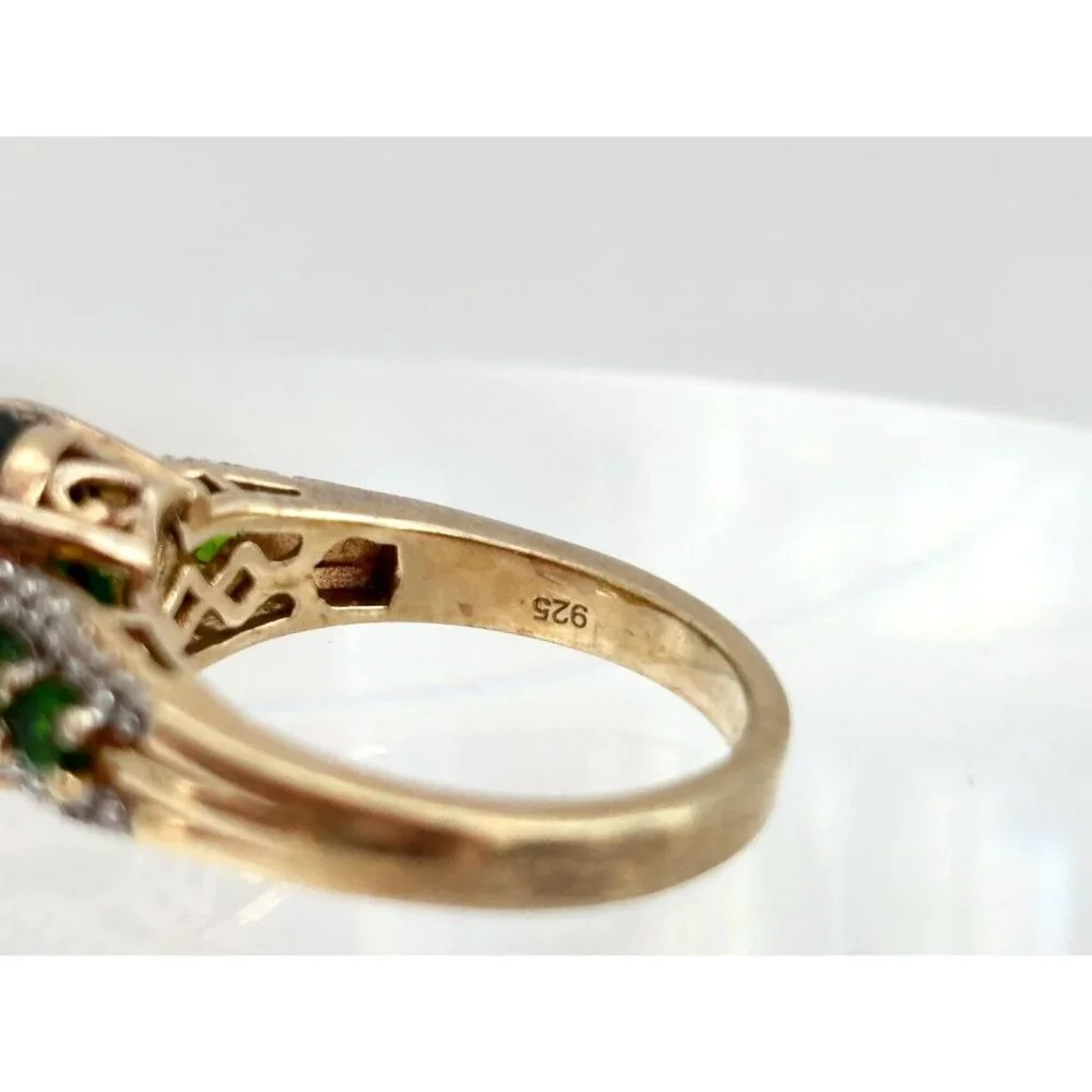 Chrome Diopside Sterling Silver Gilt (Vermeil) Gemstone Vintage Cocktail Ring 7 - Picture 7 of 10